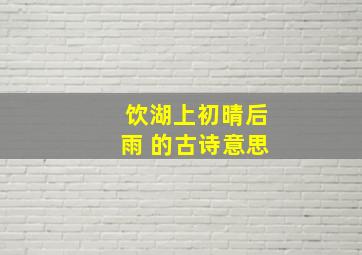 饮湖上初晴后雨 的古诗意思